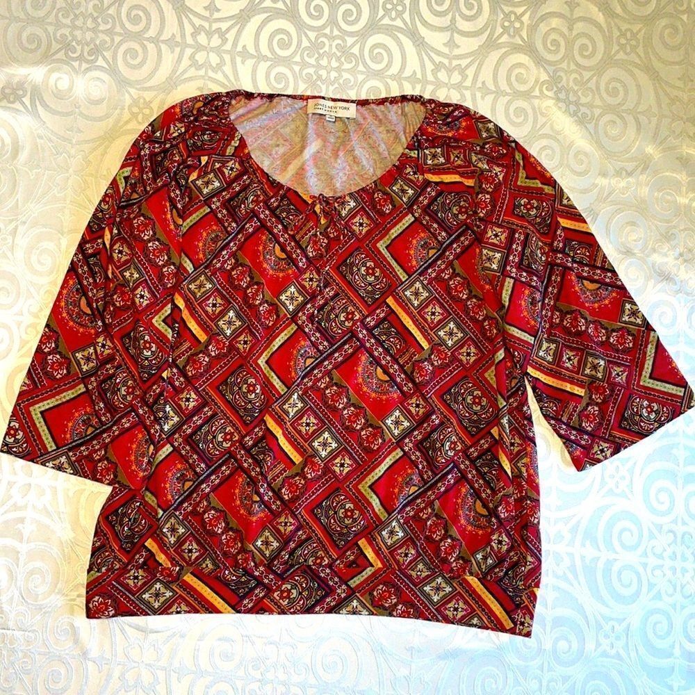 Jones New York Sport patchwork print peasant band bottom 3/4 sleeve size 1X